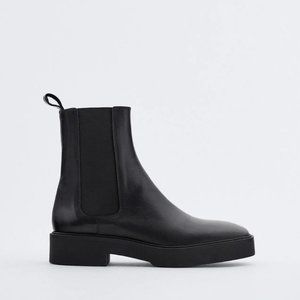 NEW ZARA SQUARE TOE LEATHER Chelsea ANKLE BOOTS